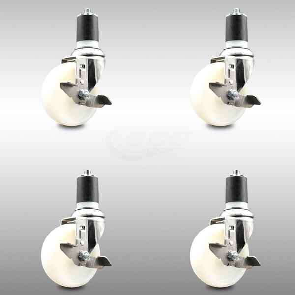 Service Caster 4 Inch 316SS Nylon Wheel Swivel 1-3/4 Inch Expanding Stem Caster Set Brake SCC SCC-SS316EX20S414-NYS-TLB-134-4 - main
